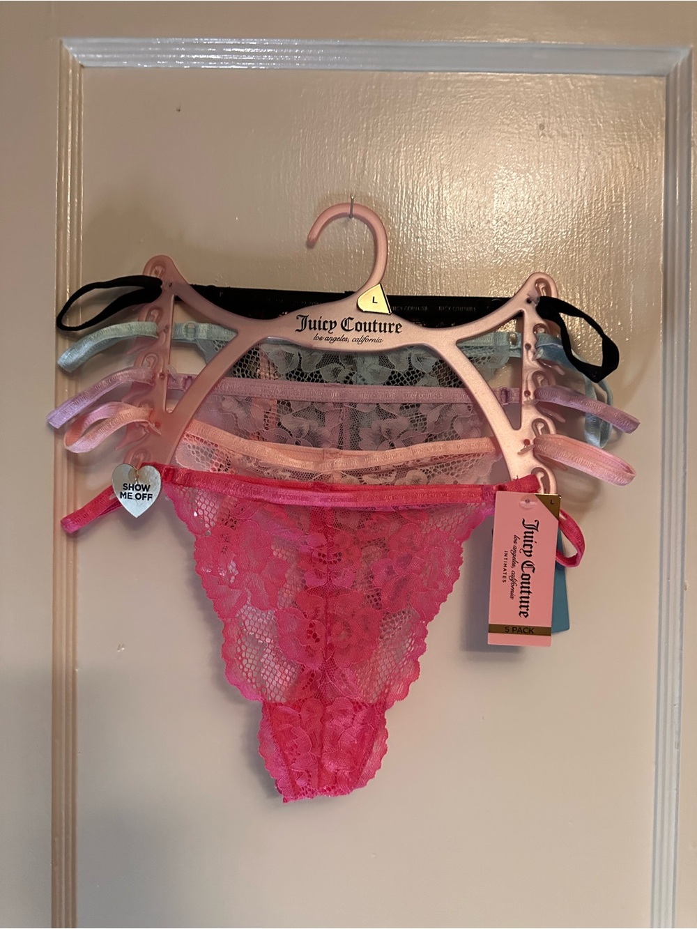 Juicy Couture Lace Thong Set - Hot Pink with Pastel Assortment